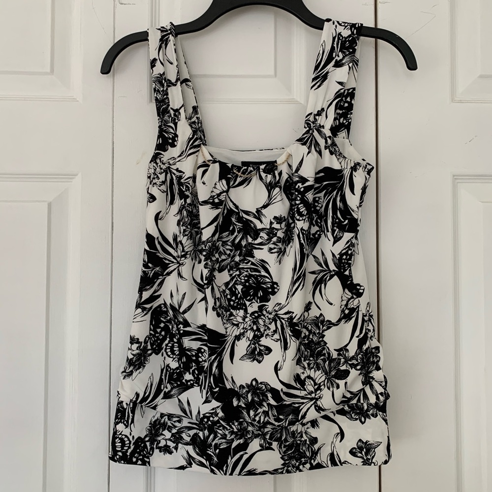 White House Black Market Black + White Floral Top